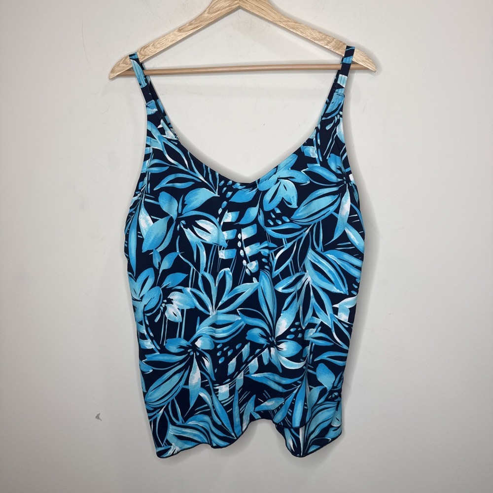 Lands' End Floral Tankini Swim Top L 14-16 Bathing Suit Tank Layered Modest Bra
